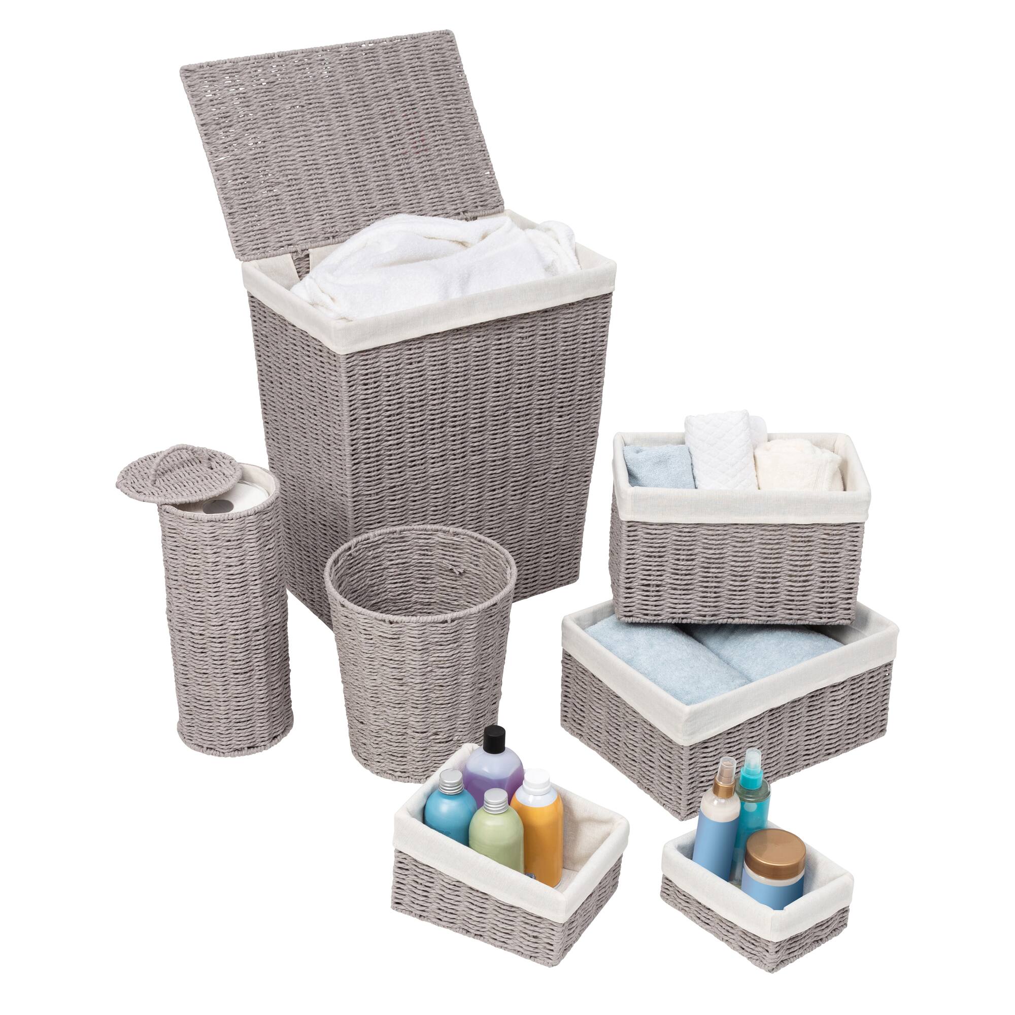 Honey Can Do Gray 7 Piece Twisted Paper Rope Woven Bathroom Storage Basket Set